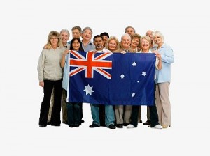 Group of people holding an Australian flag
